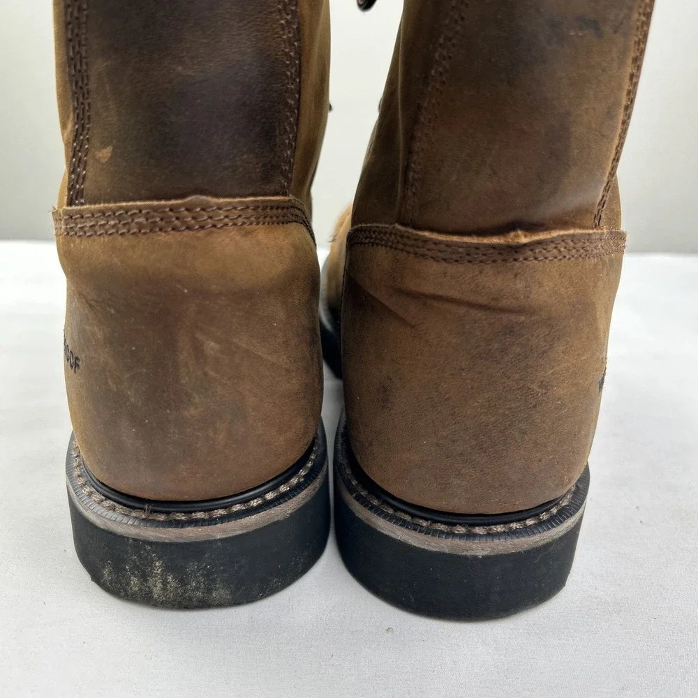 Justin Steel Toe Lace Up Waterproof Work Boots WK961 Men's Sz 13 D Brown Leather